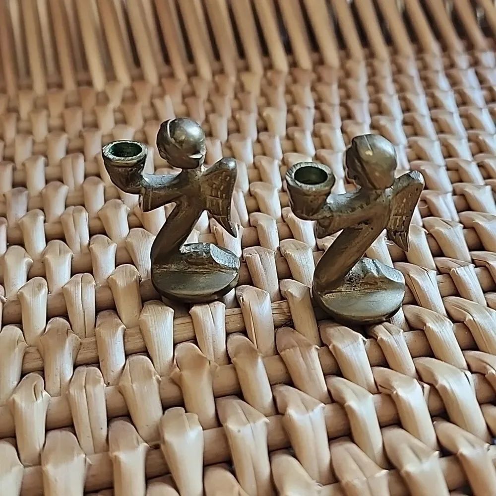 Vintage Hong Kong Mini Brass Angel Candle Holders
